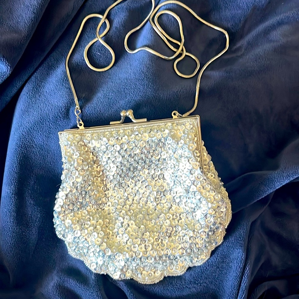 Courtenay silver sequence evening purse